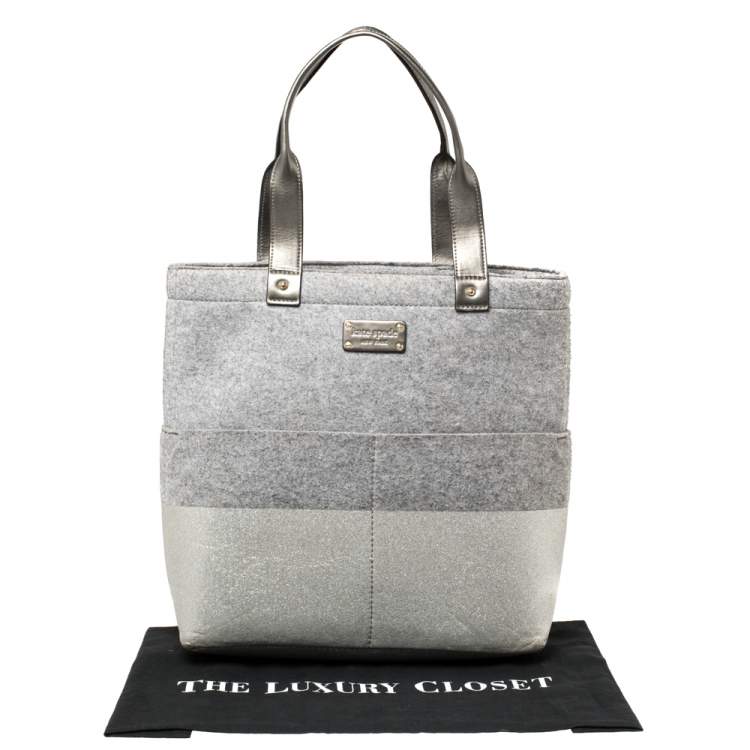 Pre Owned Kate Spade Grey Frosted Wool and Leather Quinn Tote