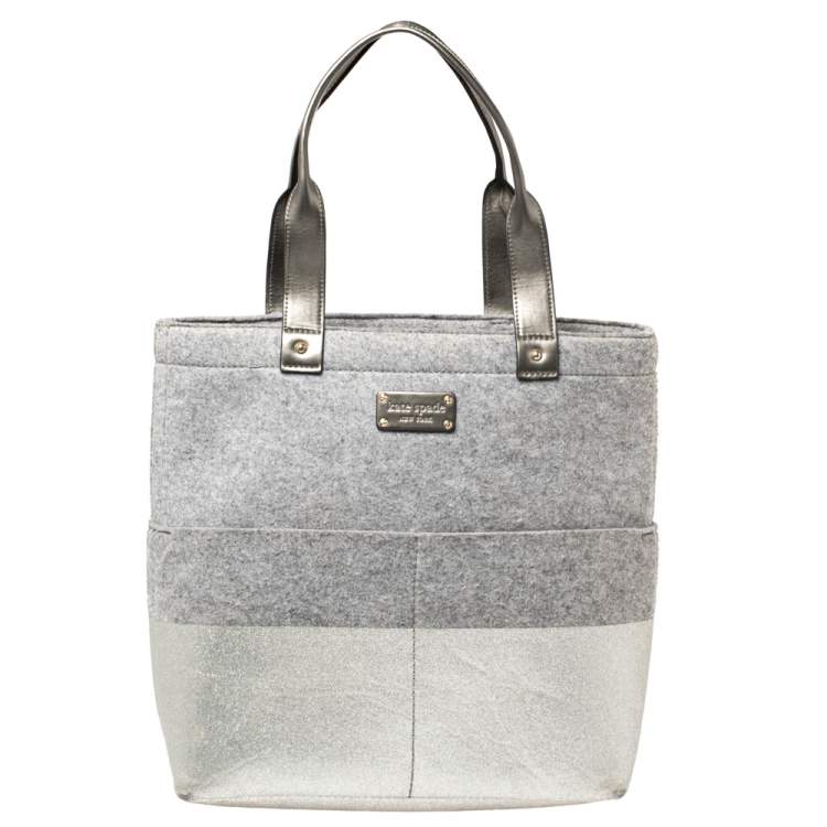 Kate Spade Grey Frosted Wool and Leather Quinn Tote Kate Spade