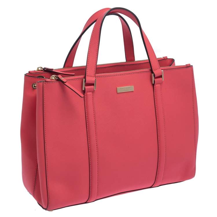 Pre Owned Kate Spade Pink Leather Double Zip Tote