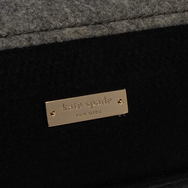 Pre Owned Kate Spade Grey/Black Felt Fabric Beantown Quinn Tote