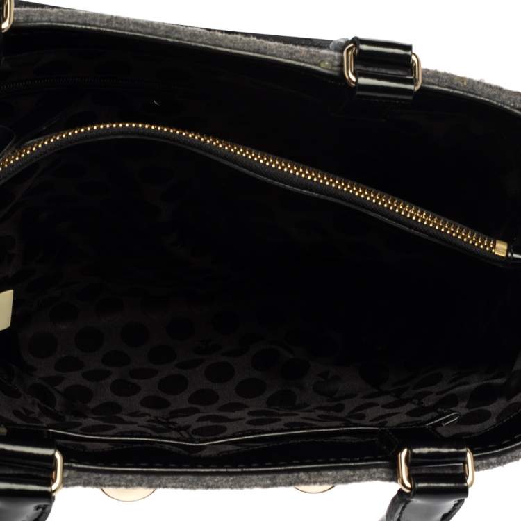 Pre Owned Kate Spade Grey/Black Felt Fabric Beantown Quinn Tote
