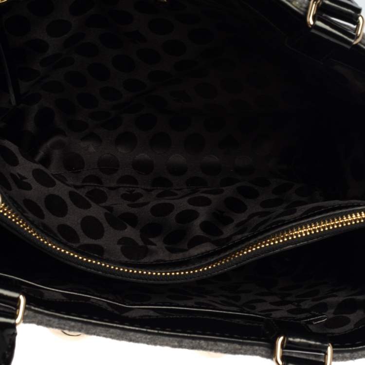 Pre Owned Kate Spade Grey/Black Felt Fabric Beantown Quinn Tote