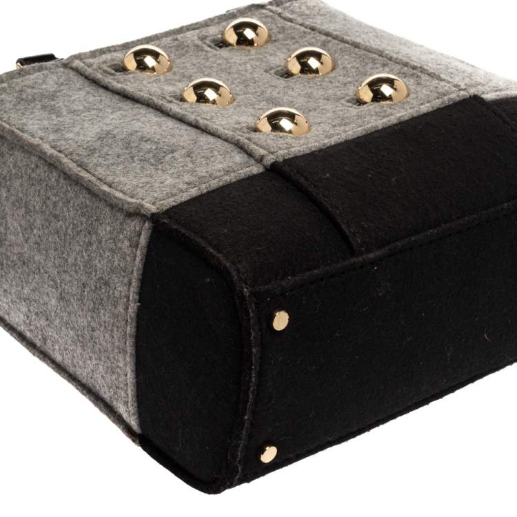 Pre Owned Kate Spade Grey/Black Felt Fabric Beantown Quinn Tote