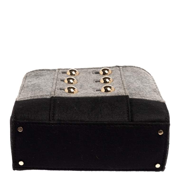Pre Owned Kate Spade Grey/Black Felt Fabric Beantown Quinn Tote