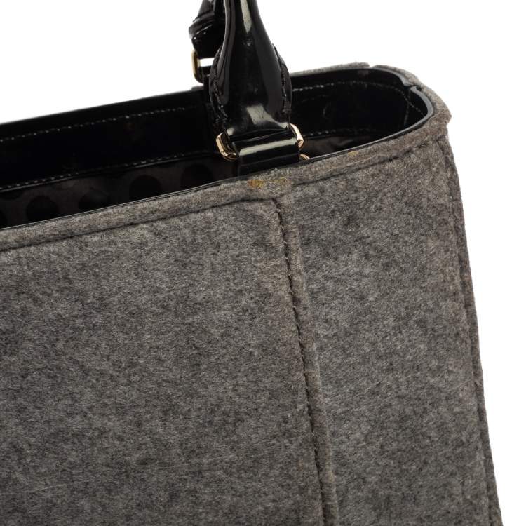 Pre Owned Kate Spade Grey/Black Felt Fabric Beantown Quinn Tote