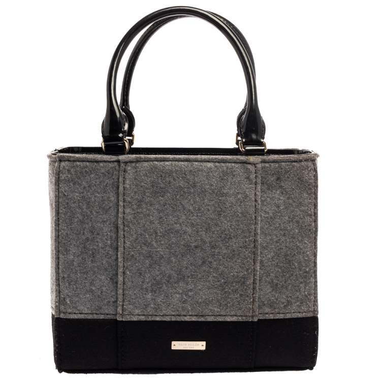 Pre Owned Kate Spade Grey/Black Felt Fabric Beantown Quinn Tote