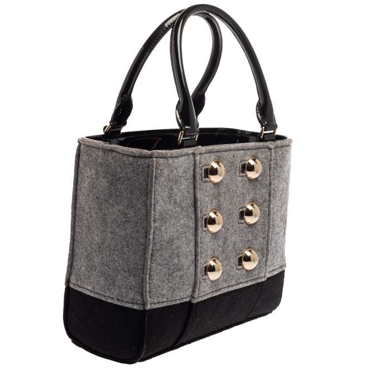 Pre Owned Kate Spade Grey/Black Felt Fabric Beantown Quinn Tote