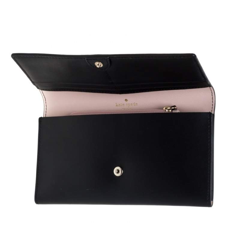 Pre Owned Kate Spade Balck Leather Cyra Flap Continental Wallet