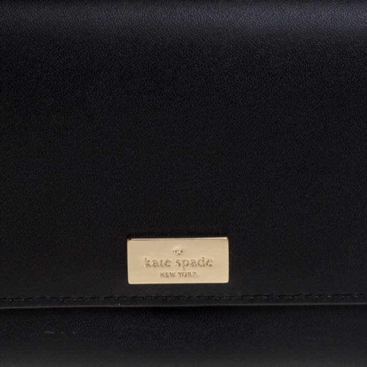 Pre Owned Kate Spade Balck Leather Cyra Flap Continental Wallet