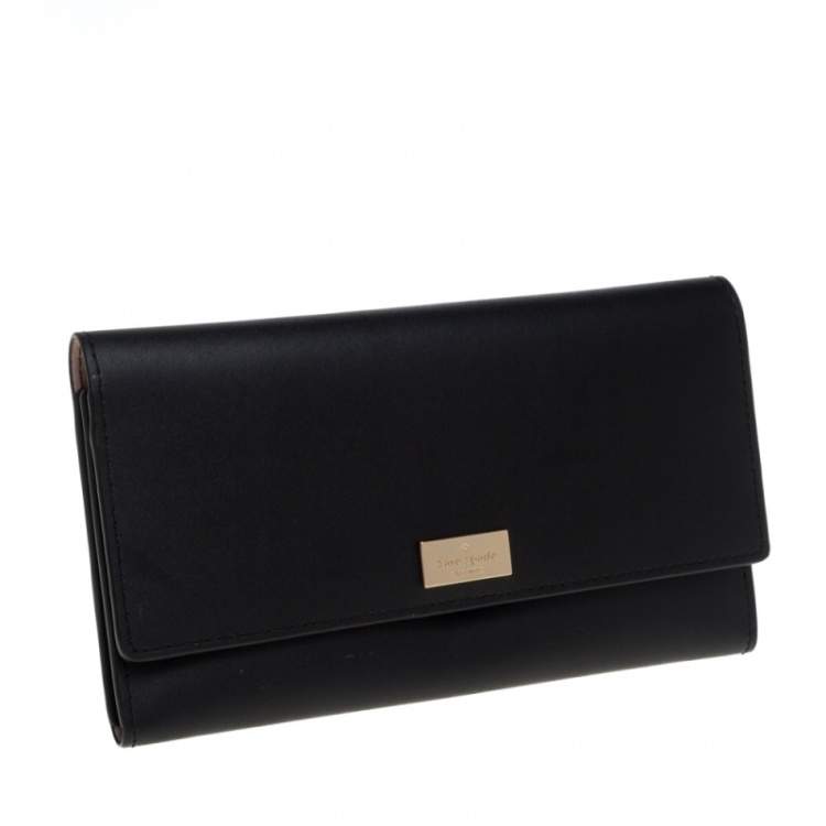 Pre Owned Kate Spade Balck Leather Cyra Flap Continental Wallet