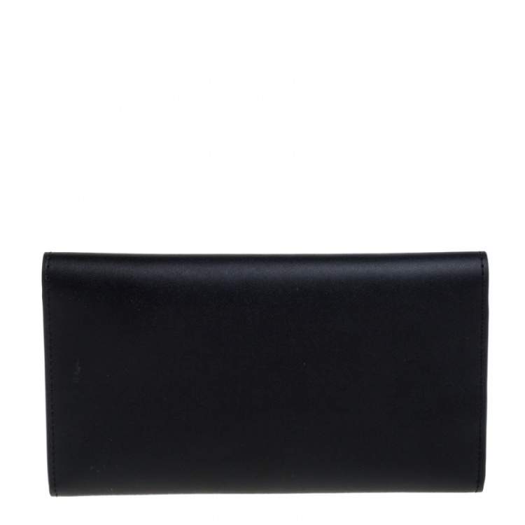 Pre Owned Kate Spade Balck Leather Cyra Flap Continental Wallet