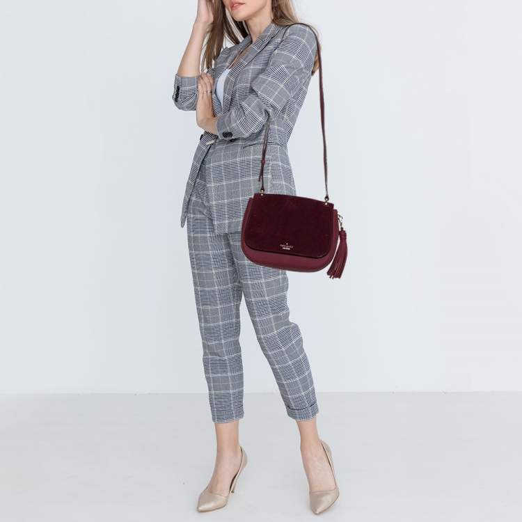 Pre Owned Kate Spade Burgundy Leather and Suede Daniels Drive Tressa Crossbody Bag