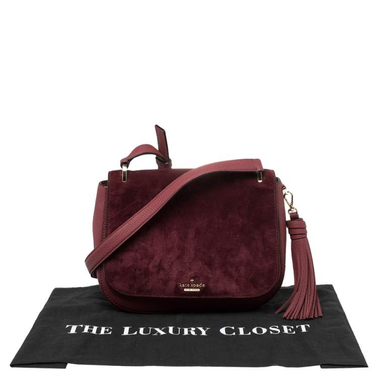 Pre Owned Kate Spade Burgundy Leather and Suede Daniels Drive Tressa Crossbody Bag