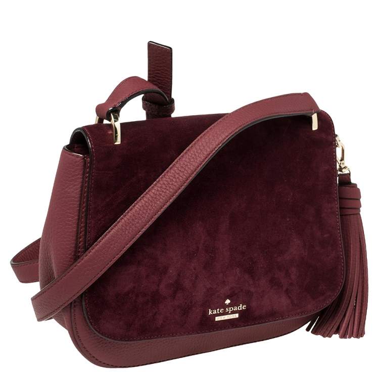 Pre Owned Kate Spade Burgundy Leather and Suede Daniels Drive Tressa Crossbody Bag