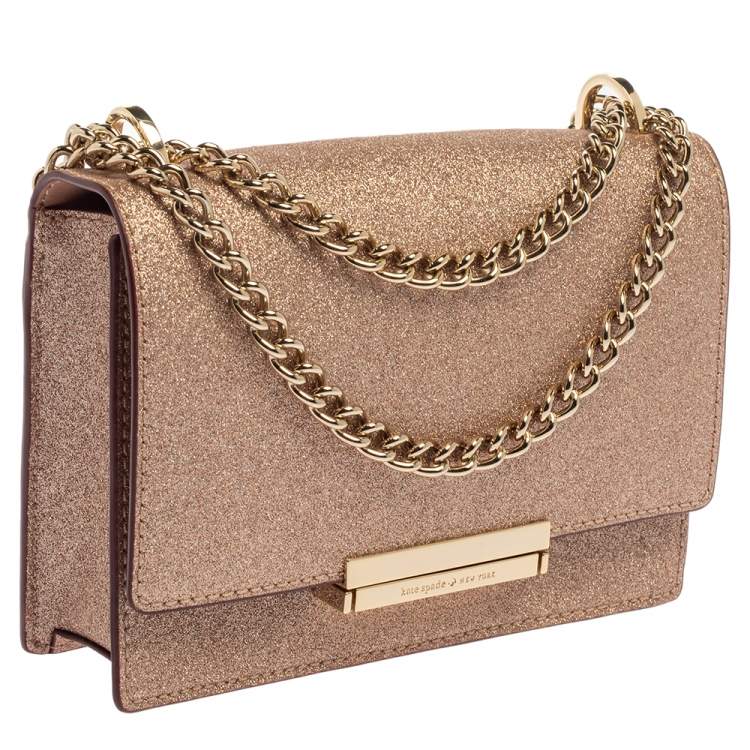 Pre Owned Kate Spade Rose Gold Glitter Burgess Court Shoulder Bag