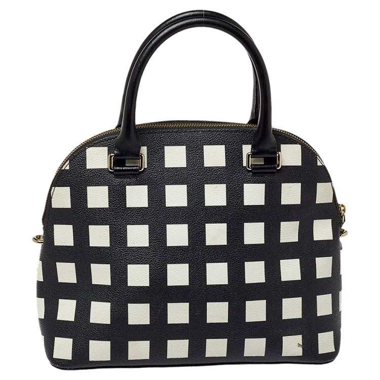 مملوكة مسبقًا Kate Spade Black/White Checkered Coated Canvas and Leather Satchel