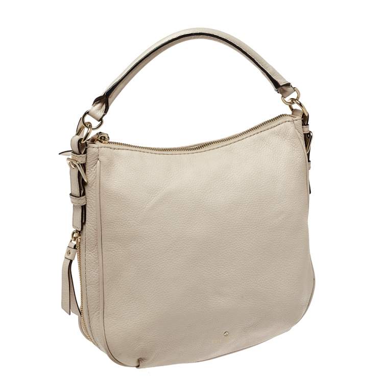 Pre Owned Kate Spade Linen White Leather Small Cobble Hill Ella Hobo