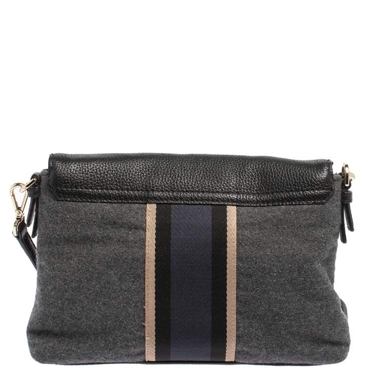 Pre Owned Kate Spade Black/Grey Leather and Wool Jackson Street Harly Shoulder Bag