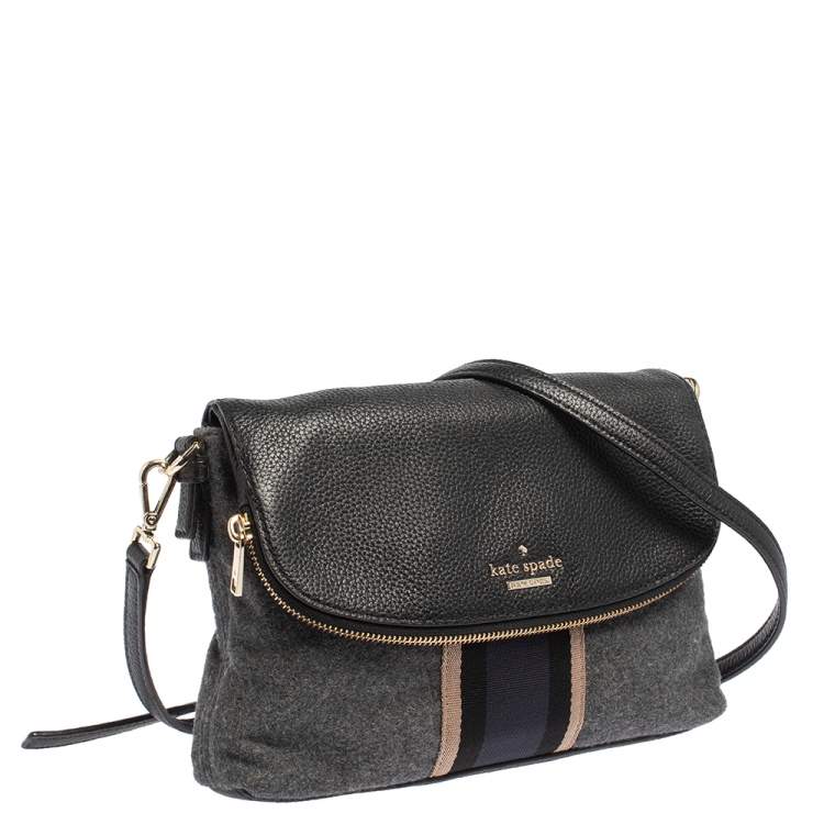 Pre Owned Kate Spade Black/Grey Leather and Wool Jackson Street Harly Shoulder Bag