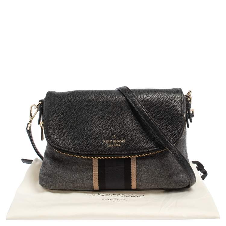 Pre Owned Kate Spade Black/Grey Leather and Wool Jackson Street Harly Shoulder Bag