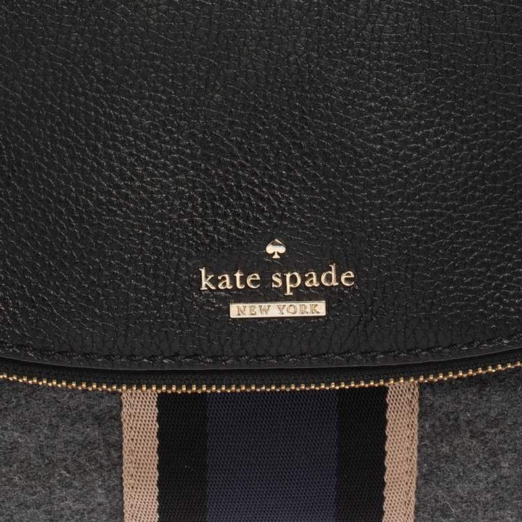 Pre Owned Kate Spade Black/Grey Leather and Wool Jackson Street Harly Shoulder Bag