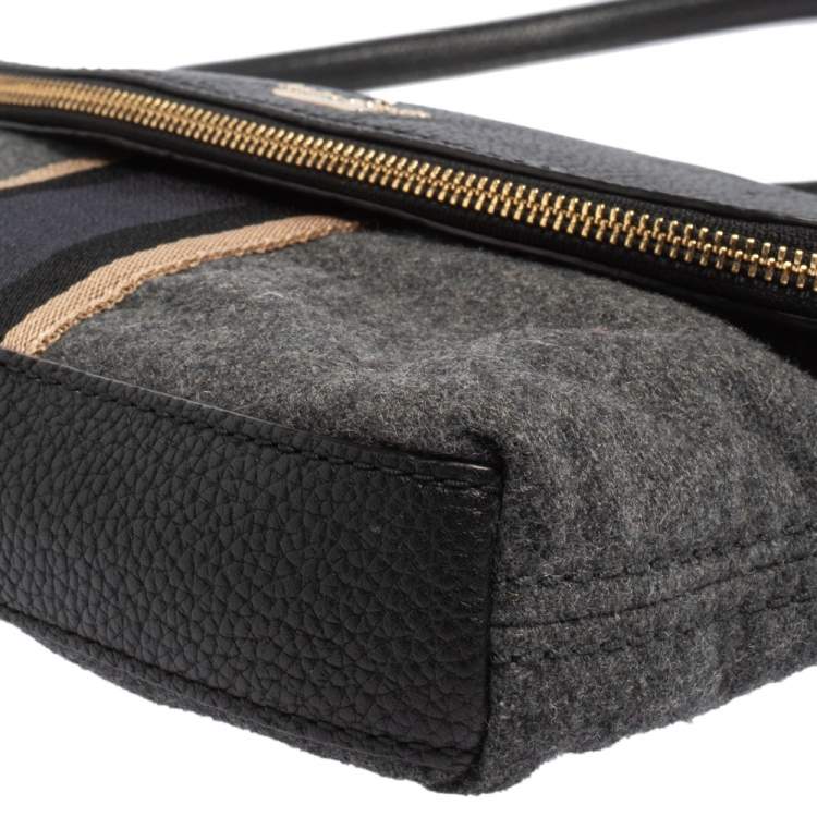 Pre Owned Kate Spade Black/Grey Leather and Wool Jackson Street Harly Shoulder Bag