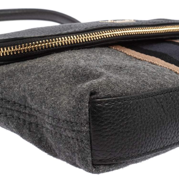 Pre Owned Kate Spade Black/Grey Leather and Wool Jackson Street Harly Shoulder Bag