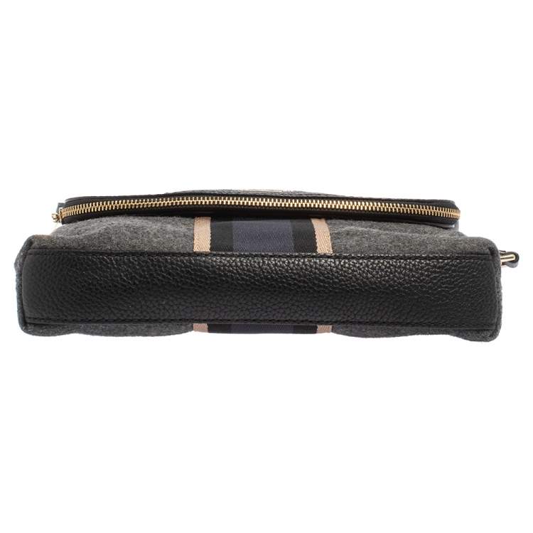 Pre Owned Kate Spade Black/Grey Leather and Wool Jackson Street Harly Shoulder Bag
