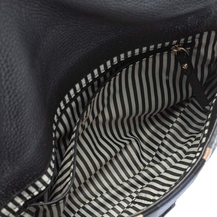 Pre Owned Kate Spade Black/Grey Leather and Wool Jackson Street Harly Shoulder Bag