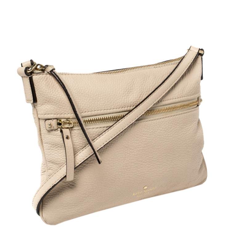 Pre Owned Kate Spade Beige Leather Front Zip Crossbody Bag