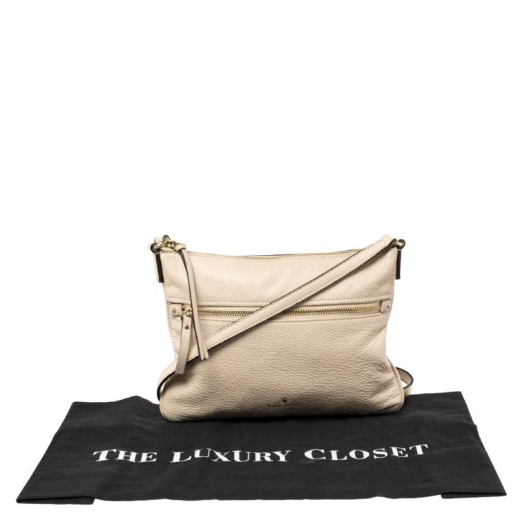 Pre Owned Kate Spade Beige Leather Front Zip Crossbody Bag
