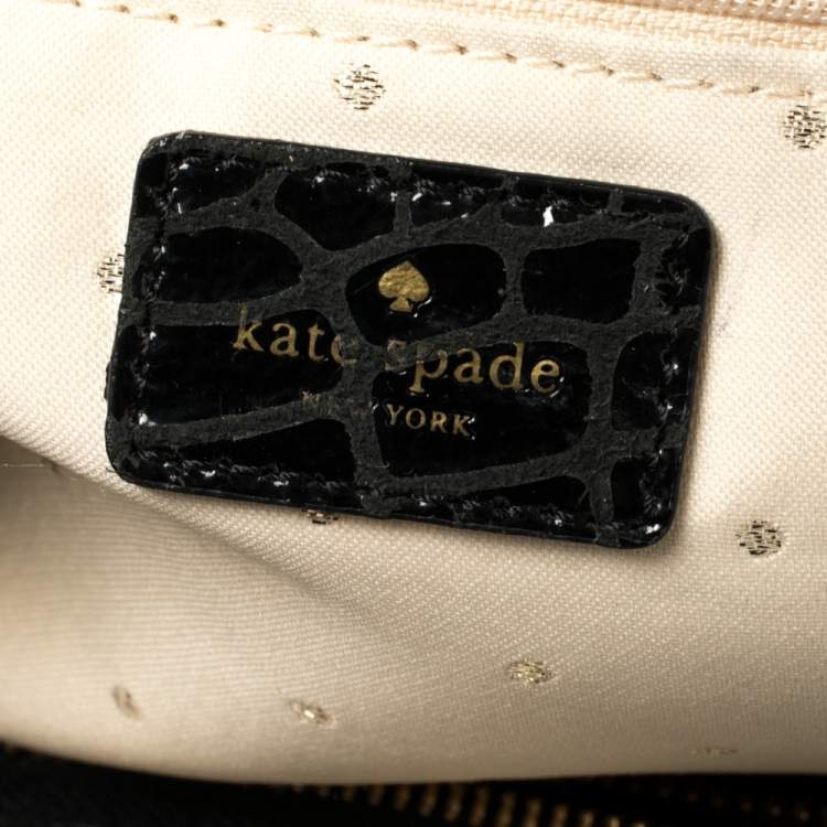 Pre Owned Kate Spade Black Croc Embossed Patent Leather Tote