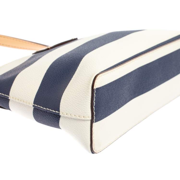 Pre Owned Kate Spade White/Blue Stripes PVC and Leather Wellesley Hanna Crossbody Bag