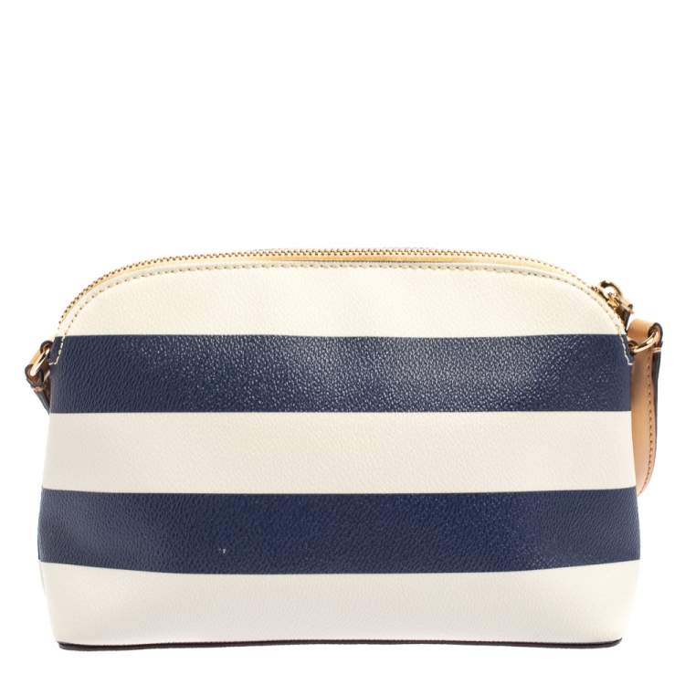 Pre Owned Kate Spade White/Blue Stripes PVC and Leather Wellesley Hanna Crossbody Bag