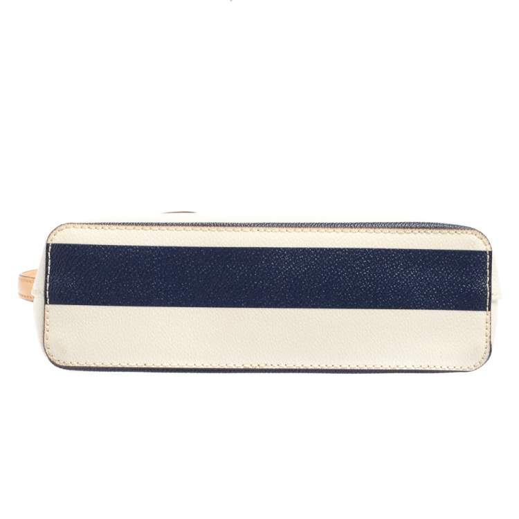 Pre Owned Kate Spade White/Blue Stripes PVC and Leather Wellesley Hanna Crossbody Bag