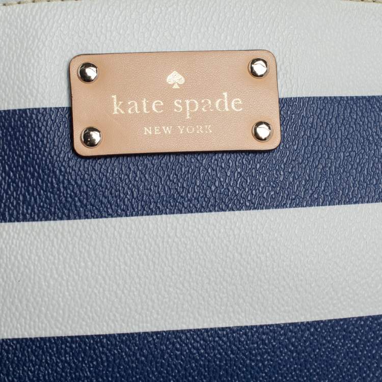 Pre Owned Kate Spade White/Blue Stripes PVC and Leather Wellesley Hanna Crossbody Bag