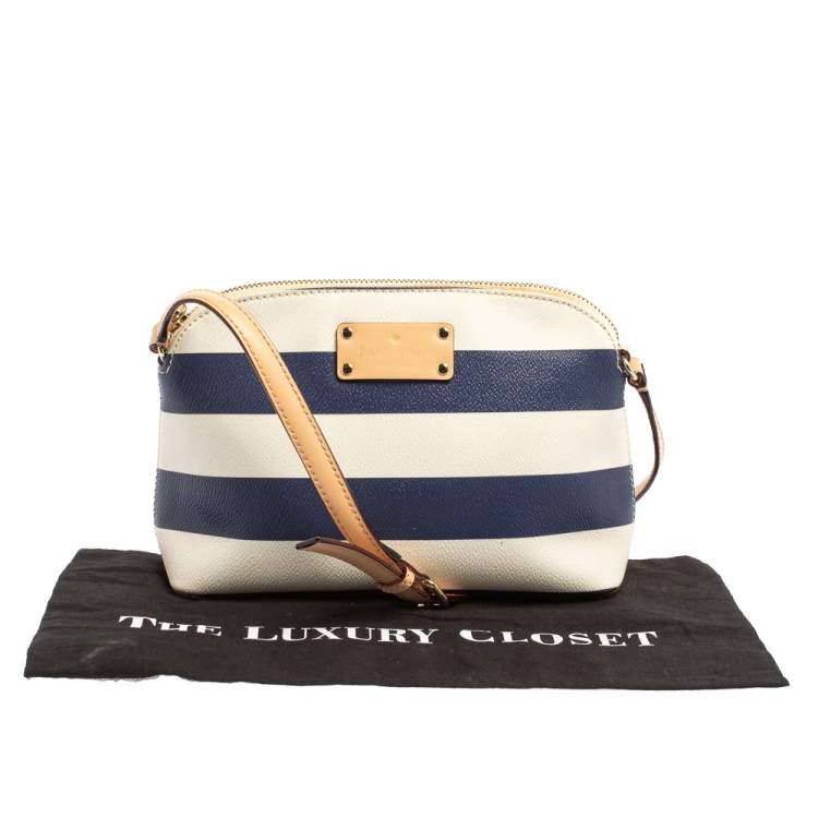 Pre Owned Kate Spade White/Blue Stripes PVC and Leather Wellesley Hanna Crossbody Bag
