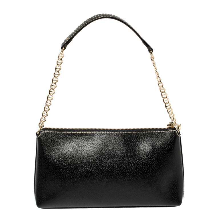 Pre Owned Kate Spade Black Leather Zip Chain Baguette Bag
