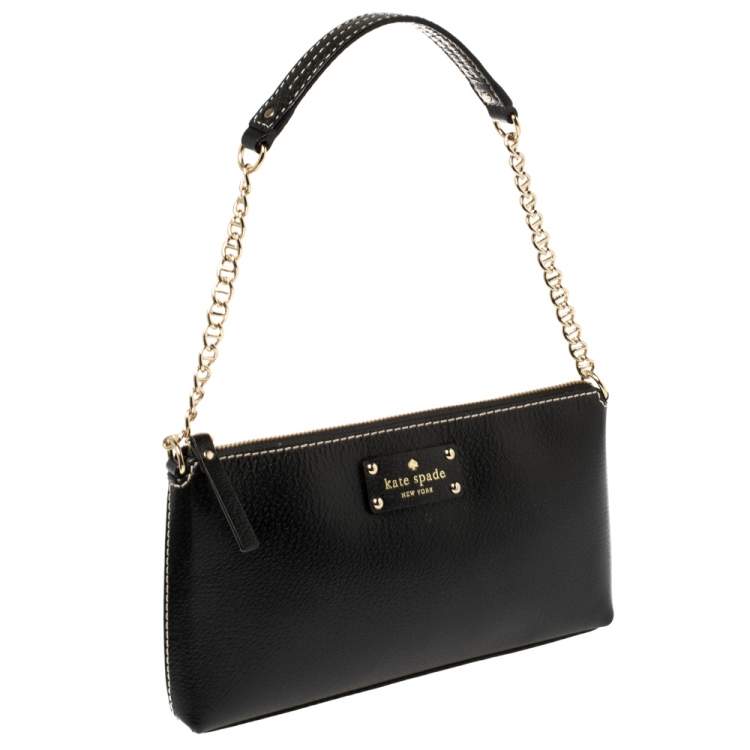 Pre Owned Kate Spade Black Leather Zip Chain Baguette Bag