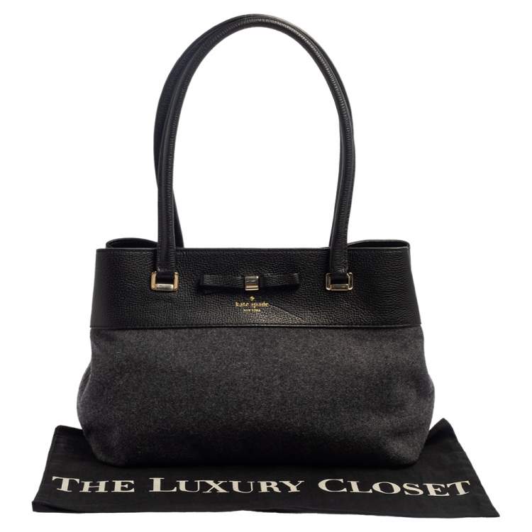 Pre Owned Kate Spade Grey/Black Wool and Leather Henderson Street Tote
