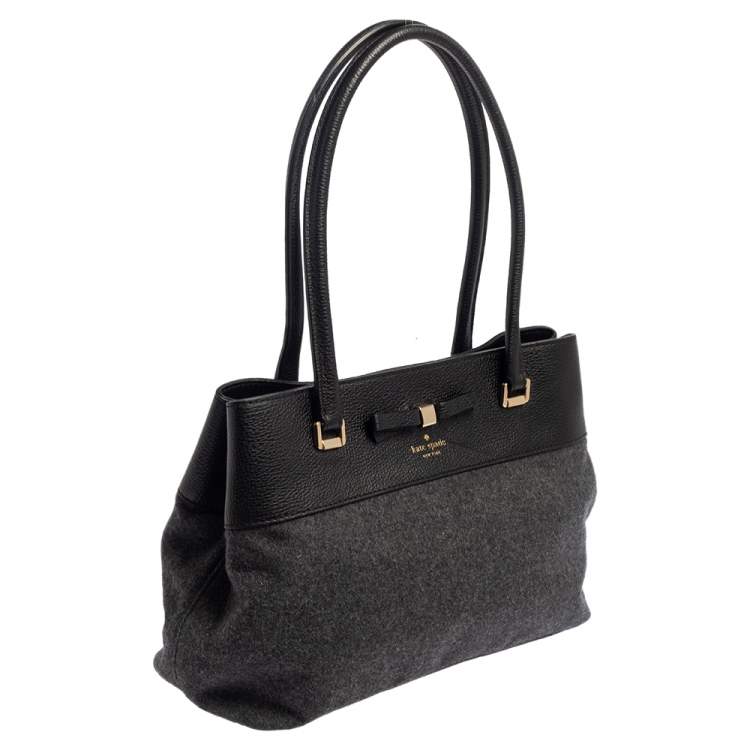 Pre Owned Kate Spade Grey/Black Wool and Leather Henderson Street Tote