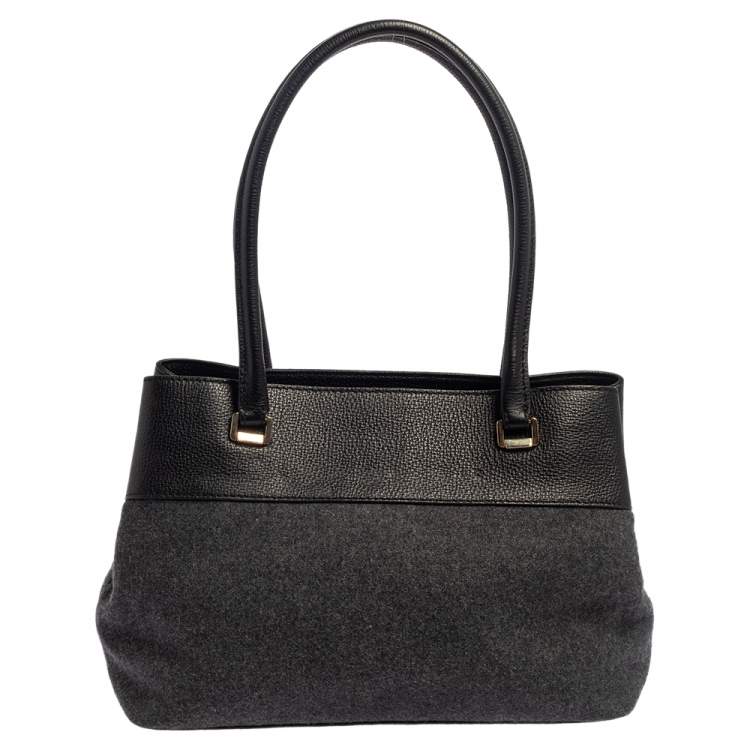 Pre Owned Kate Spade Grey/Black Wool and Leather Henderson Street Tote