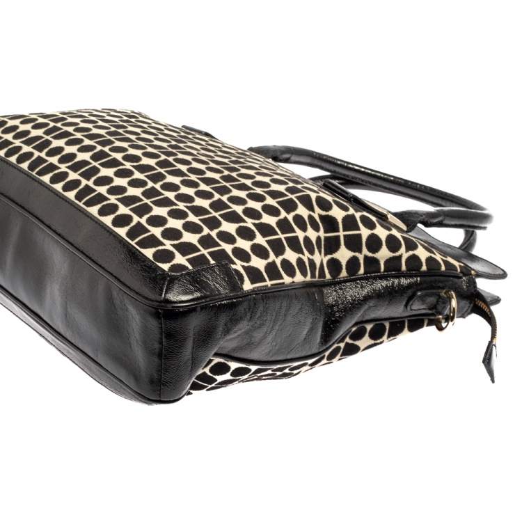 Pre Owned Kate Spade Black Printed Canvas and Patent Leather Blair Noel Tote