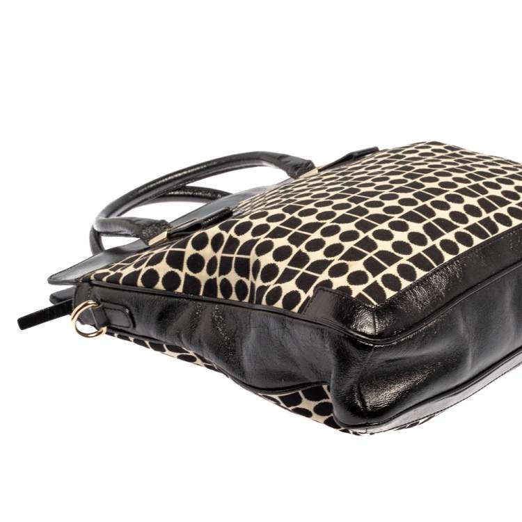 Pre Owned Kate Spade Black Printed Canvas and Patent Leather Blair Noel Tote