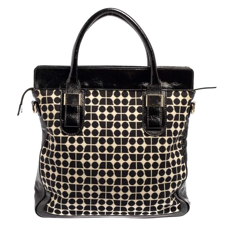 Pre Owned Kate Spade Black Printed Canvas and Patent Leather Blair Noel Tote