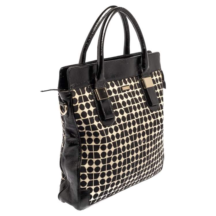 Pre Owned Kate Spade Black Printed Canvas and Patent Leather Blair Noel Tote