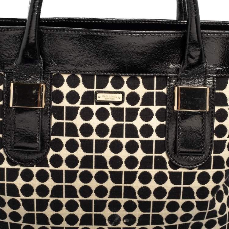Pre Owned Kate Spade Black Printed Canvas and Patent Leather Blair Noel Tote