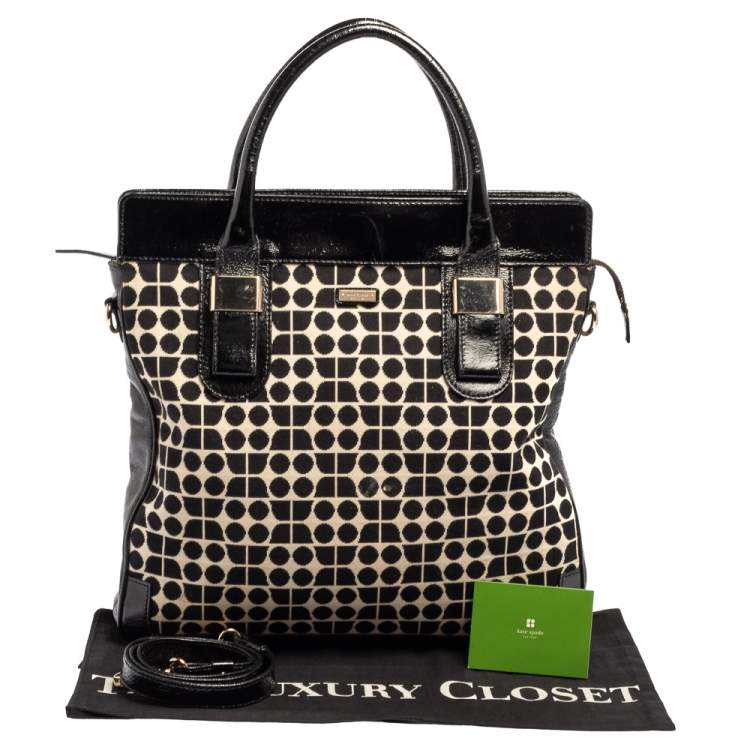 Pre Owned Kate Spade Black Printed Canvas and Patent Leather Blair Noel Tote