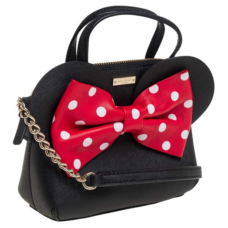 Pre Owned Kate Spade Black Leather Minnie Mouse Satchel 