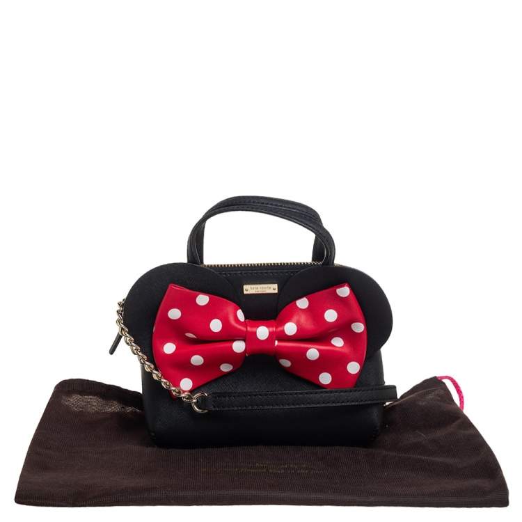 Pre Owned Kate Spade Black Leather Minnie Mouse Satchel 